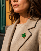 Emerald Lykke Clover Brooch worn in life
