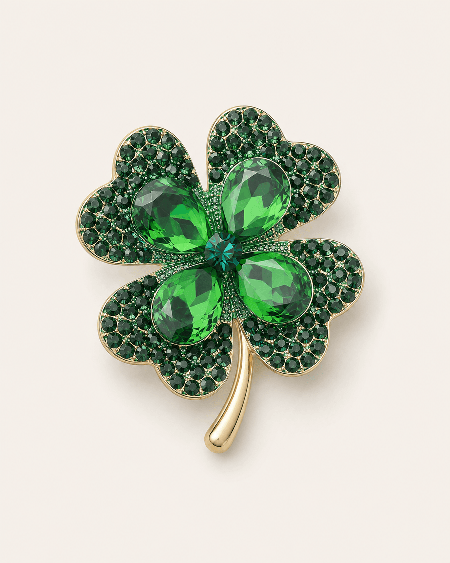 Toivo Green Crystal Four-Leaf Clover Brooch