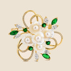 Eira Pearl Garden Brooch on a warm beige background