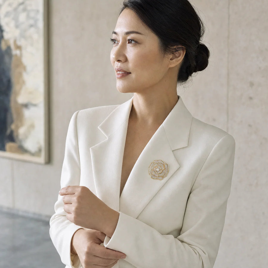 Valo Crystal Camellia Brooch