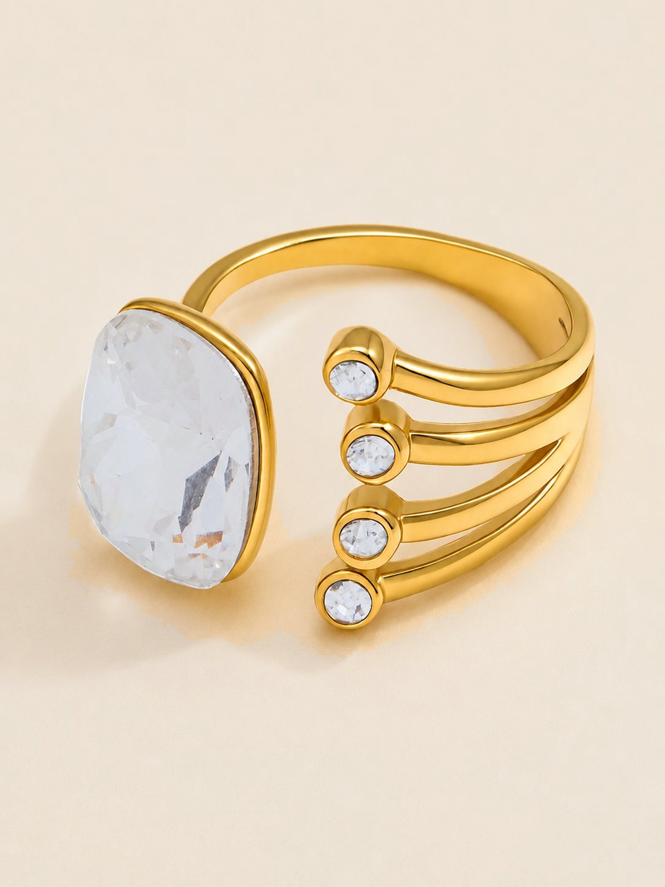 Gold adjustable crystal ring product view