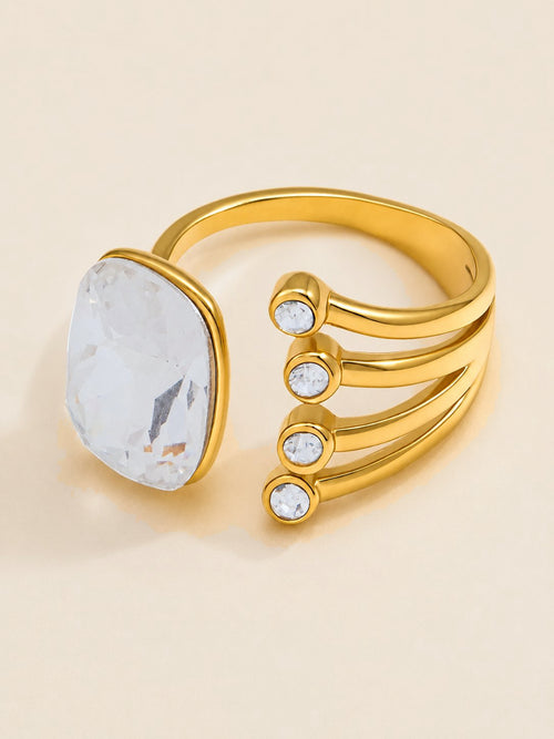 Gold adjustable crystal ring product view