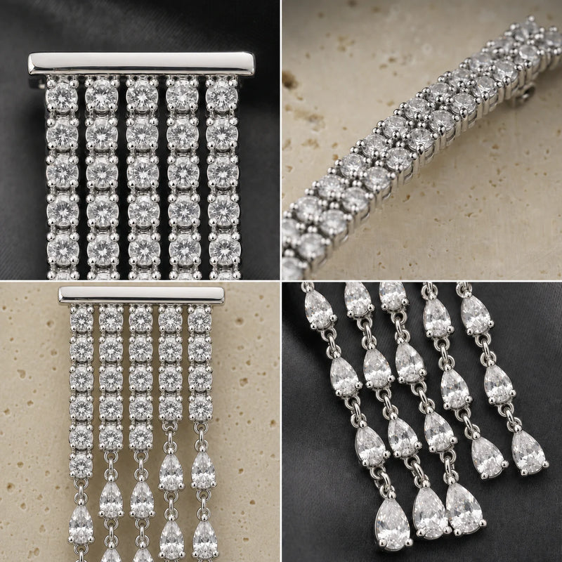 Four detail views of the Kajo Crystal Cascade Brooch