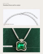 Ruutu necklace detail study showing its lobster clasp, extender and green pendant