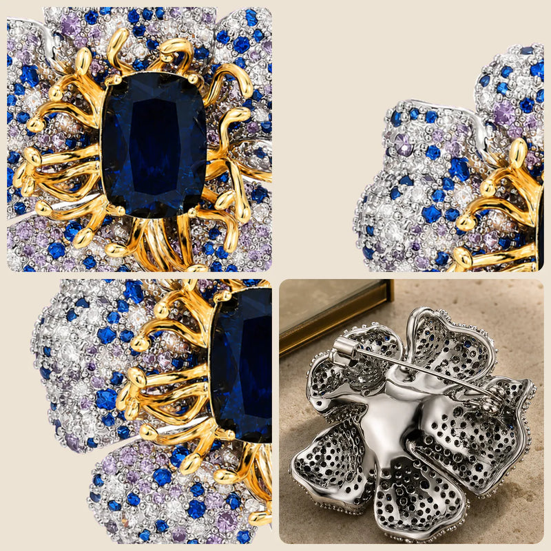Four detail views of the Sini Midnight Bloom Brooch