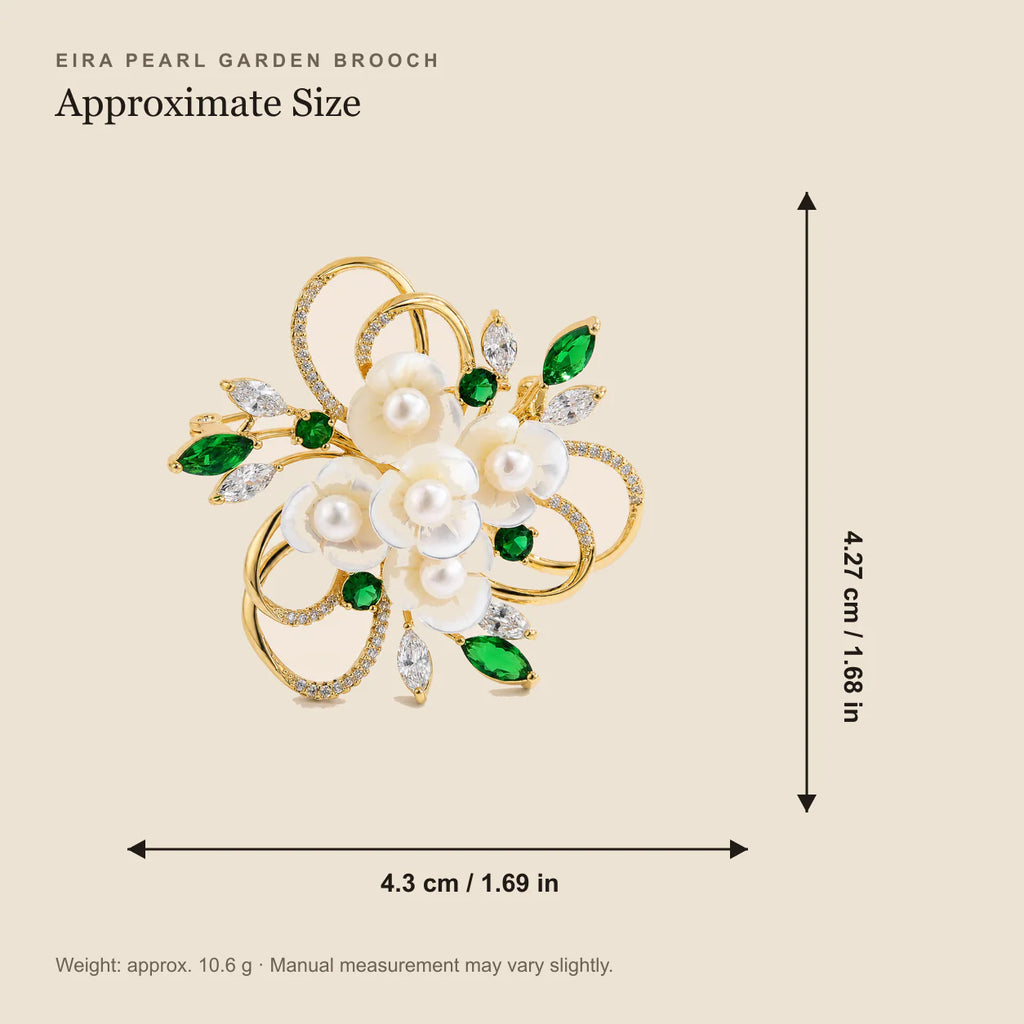 Eira Pearl Garden Brooch approximate dimensions and weight