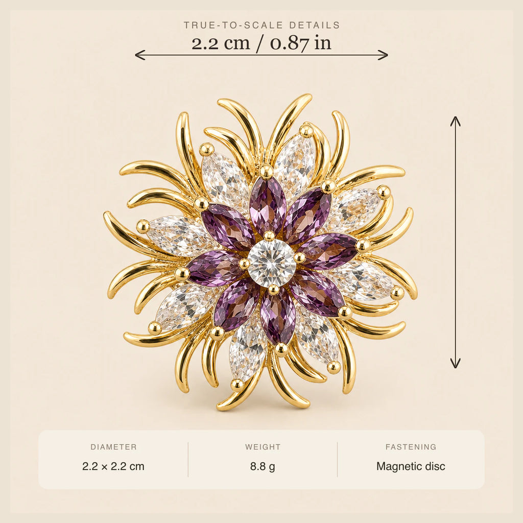 Meri Magnetic Bloom Brooch size guide showing 2.2 by 2.2 centimetres