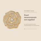 Valo Crystal Camellia Brooch size statement noting that exact measurements were not supplied