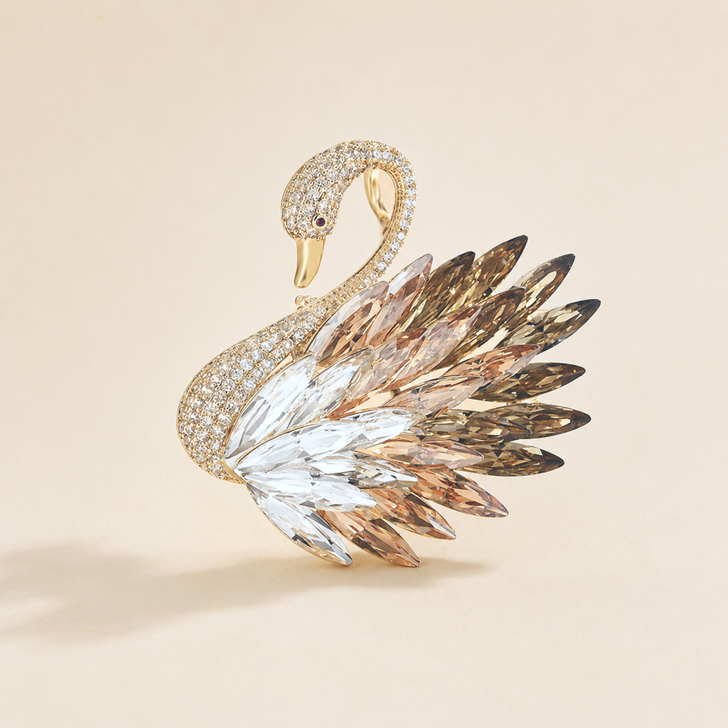Odette Swan Crystal Brooch on pale background