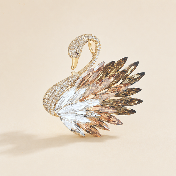 Odette Gold Crystal Swan Brooch