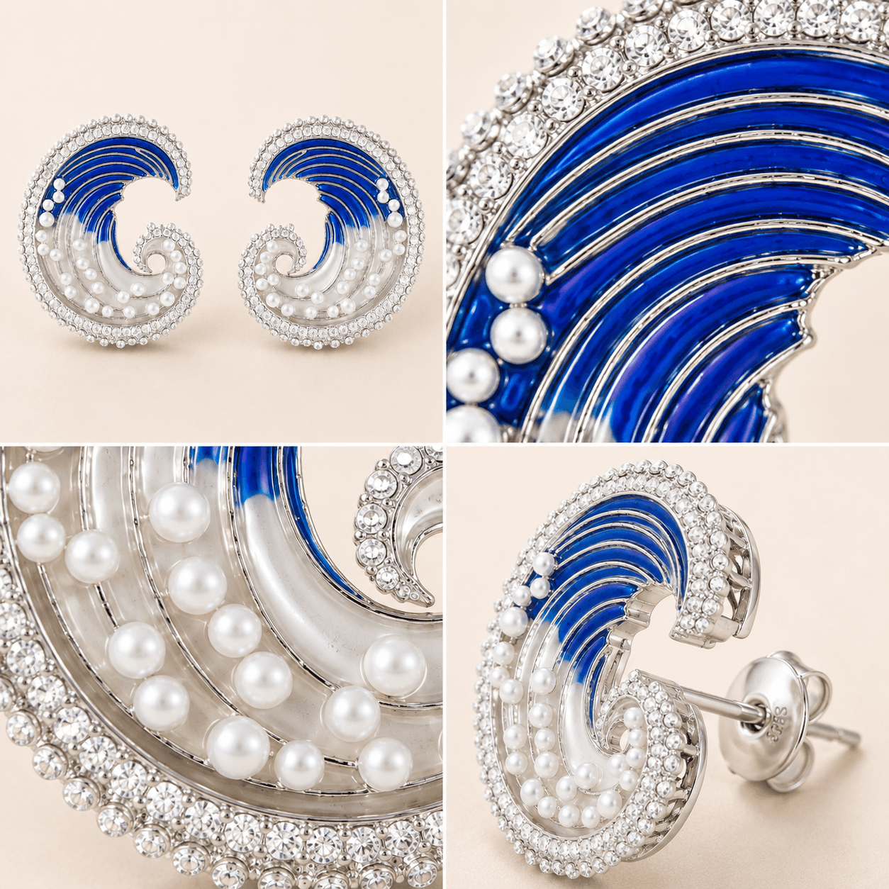 Marea Crystal Wave Stud Earrings