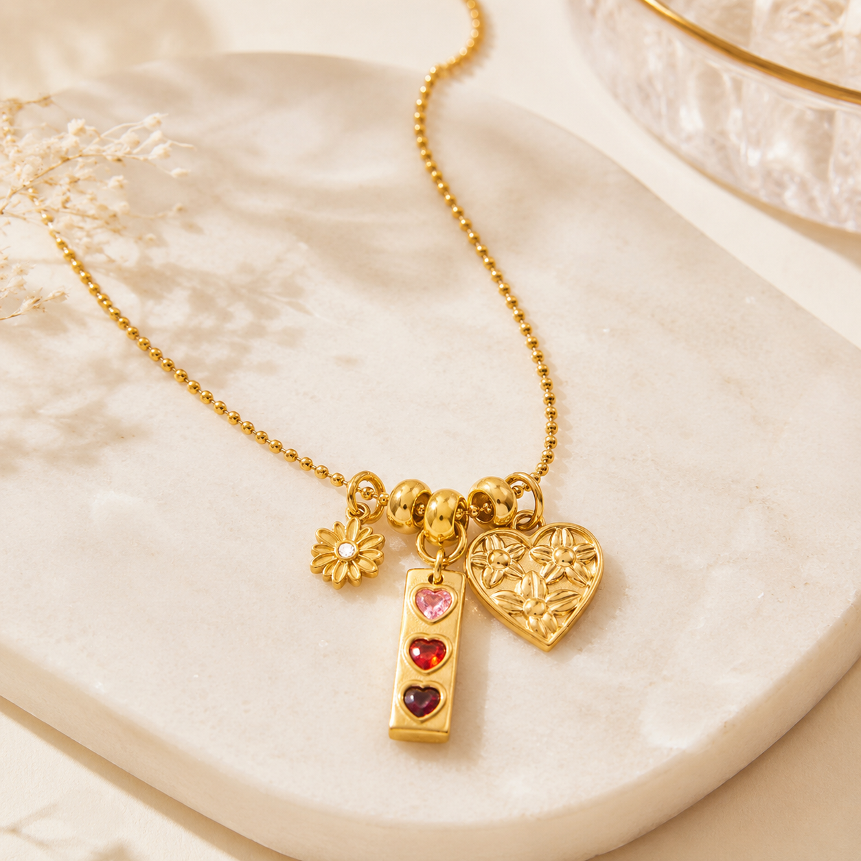 Lempi Daisy Charm Necklace styled as a delicate everyday collarbone piece