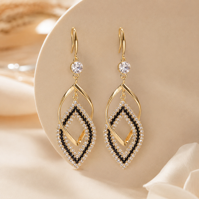 Tahti Crystal Drop Earrings styled as polished everyday drop earrings