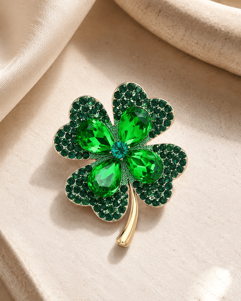 Toivo Green Crystal Four-Leaf Clover Brooch