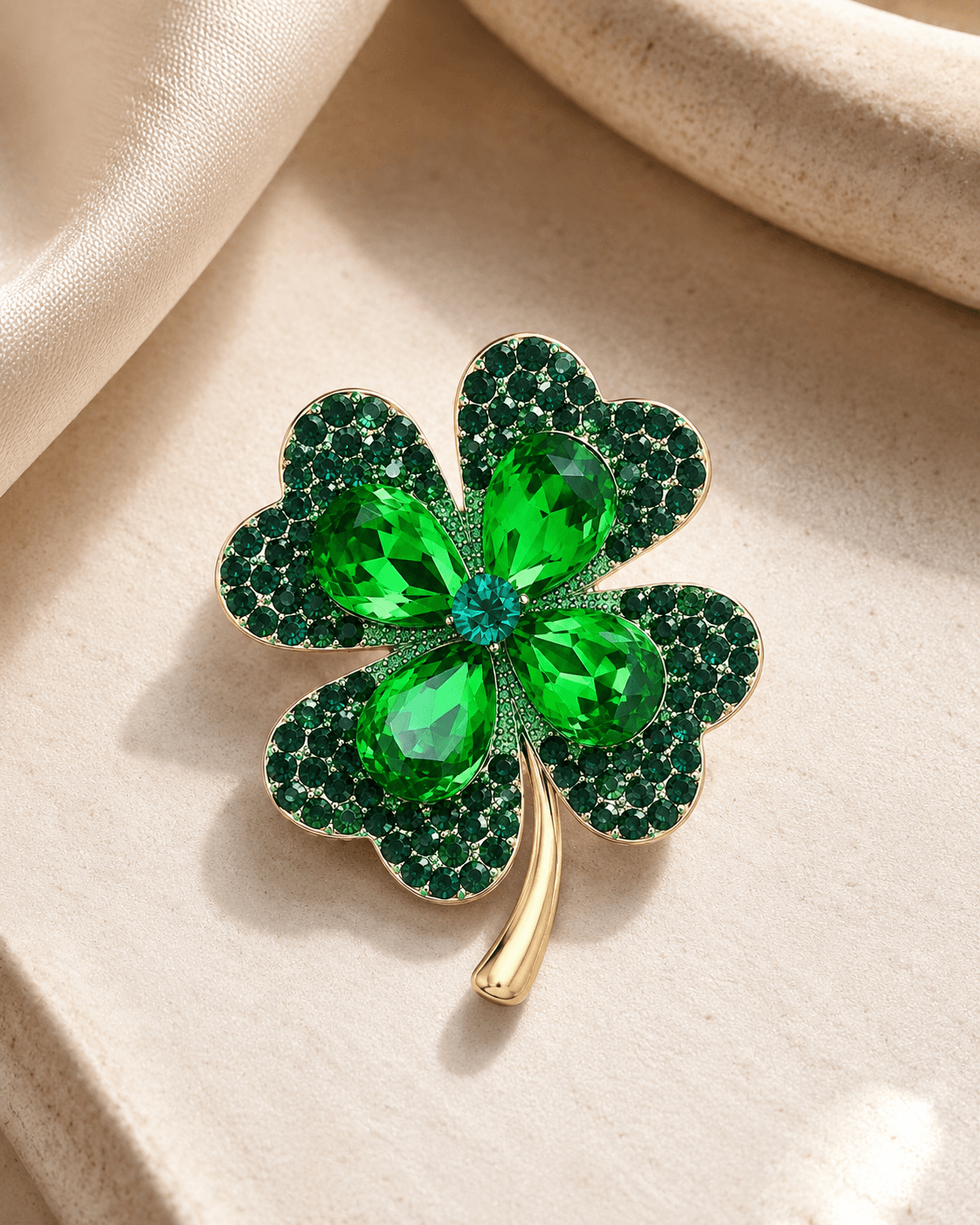 Toivo Green Crystal Four-Leaf Clover Brooch
