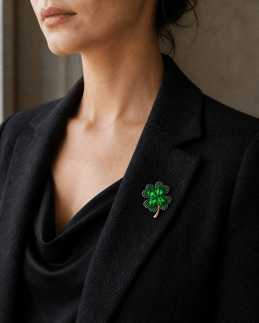 Toivo Green Crystal Four-Leaf Clover Brooch