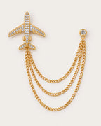 Aero Airplane Lapel Chain Brooch in gold-tone finish; complete front view