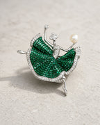 Aila ballerina brooch in silver tone and emerald green on limestone