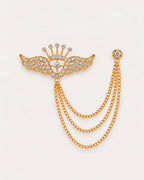 Alar Winged Crown Lapel Chain Brooch in gold-tone finish; complete front view