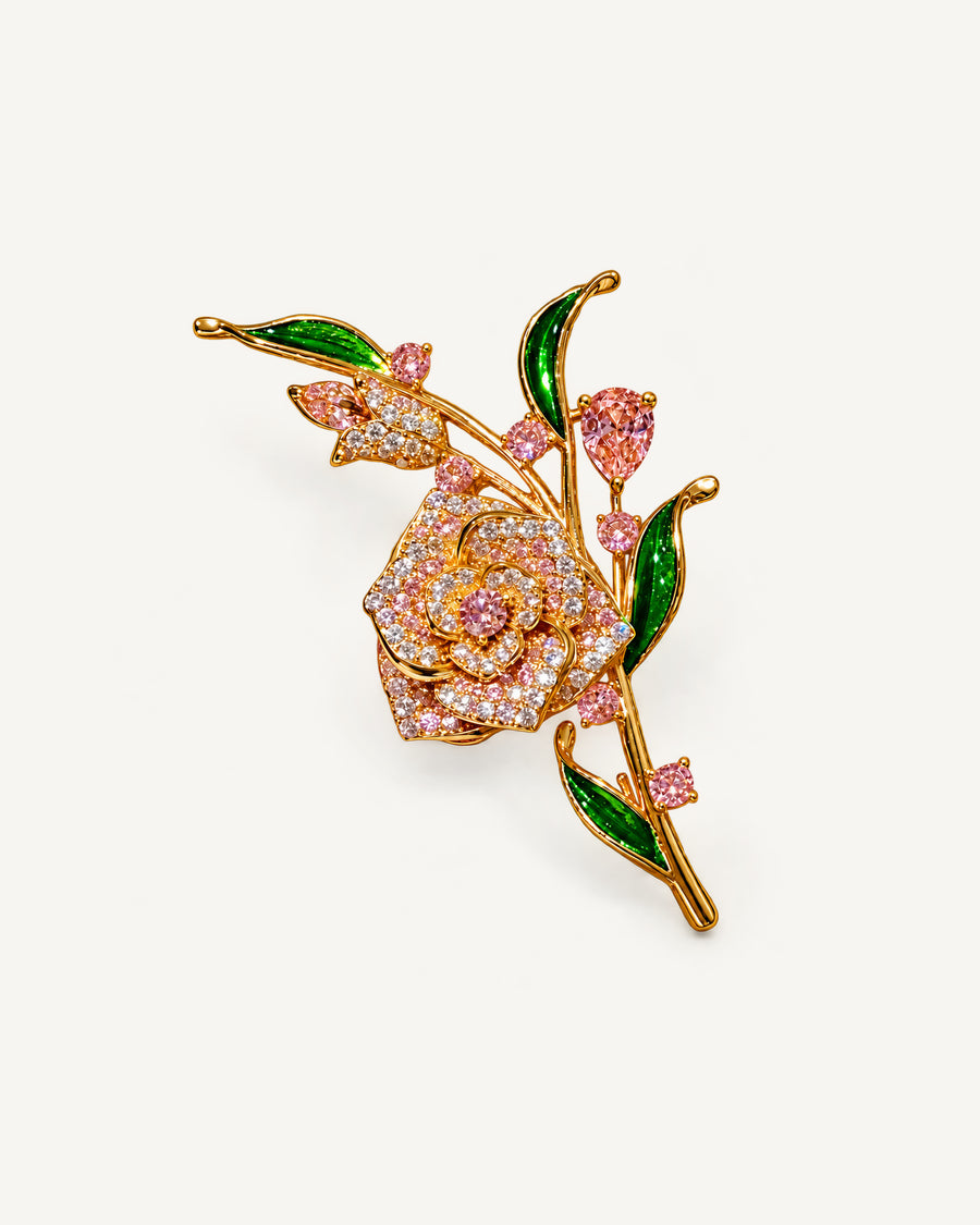 Alva Pink Zircon Rose Brooch