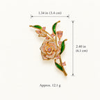 Alva Pink Zircon Rose Brooch size: approximately 2.40 by 1.34 inches (6.1 by 3.4 centimetres), 12.1 grams.