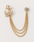 Ankkuri Anchor Lapel Chain Brooch in gold-tone finish; complete front view