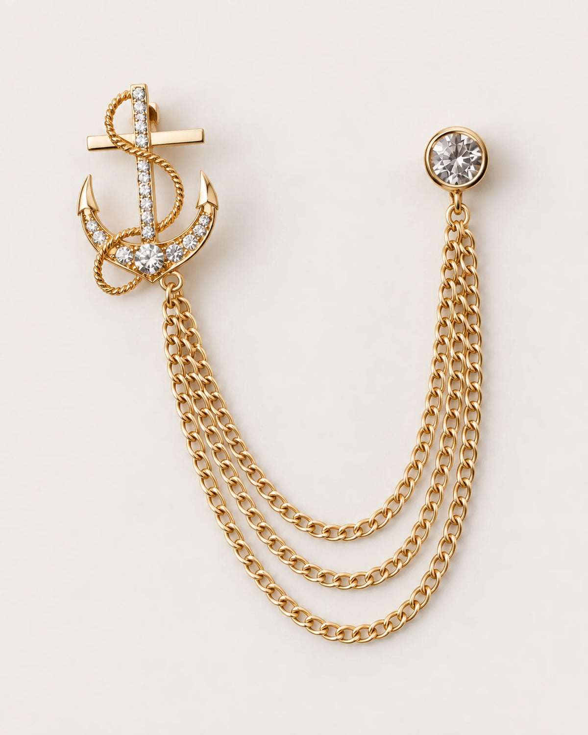 Ankkuri Anchor Lapel Chain Brooch in gold-tone finish; complete front view