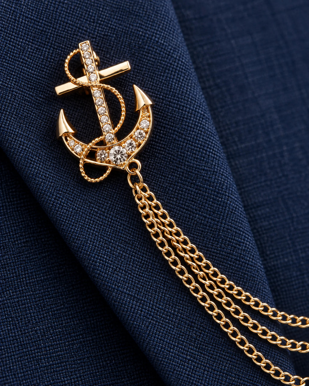 Ankkuri Anchor Lapel Chain Brooch in gold-tone finish; motif and chain detail