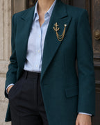 Ankkuri Anchor Lapel Chain Brooch in gold-tone finish; wider faceless jacket styling