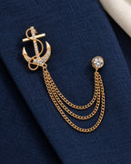 Ankkuri Anchor Lapel Chain Brooch in gold-tone finish; complete still-life drape