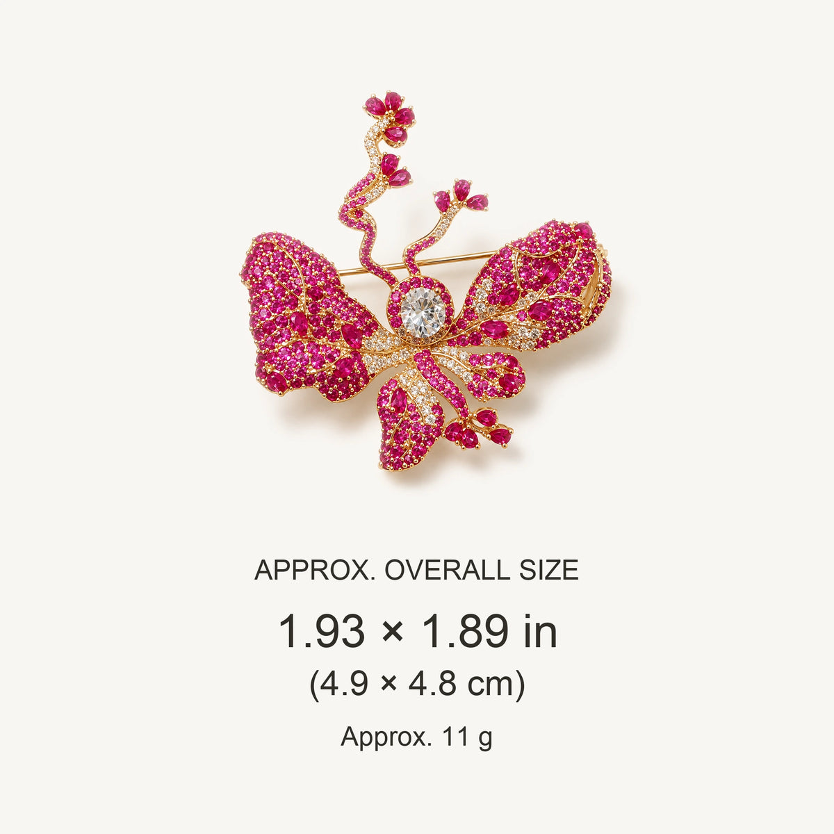 Anni Rose Pink Butterfly Brooch overall size: Approx. 1.93 × 1.89 in (4.9 × 4.8 cm); approximately 11 grams.