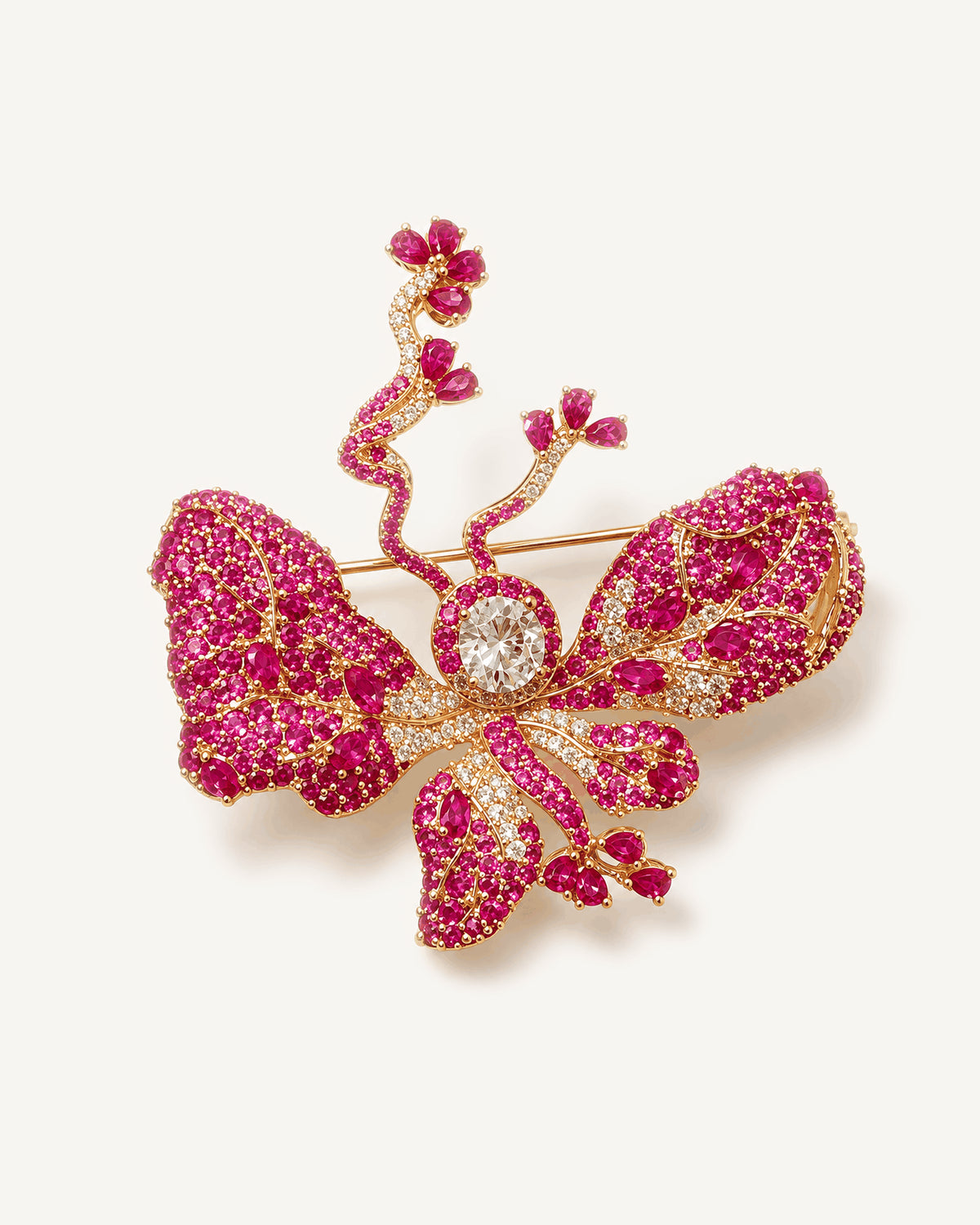 Anni Rose Pink Butterfly Brooch shown complete on a warm plain background.