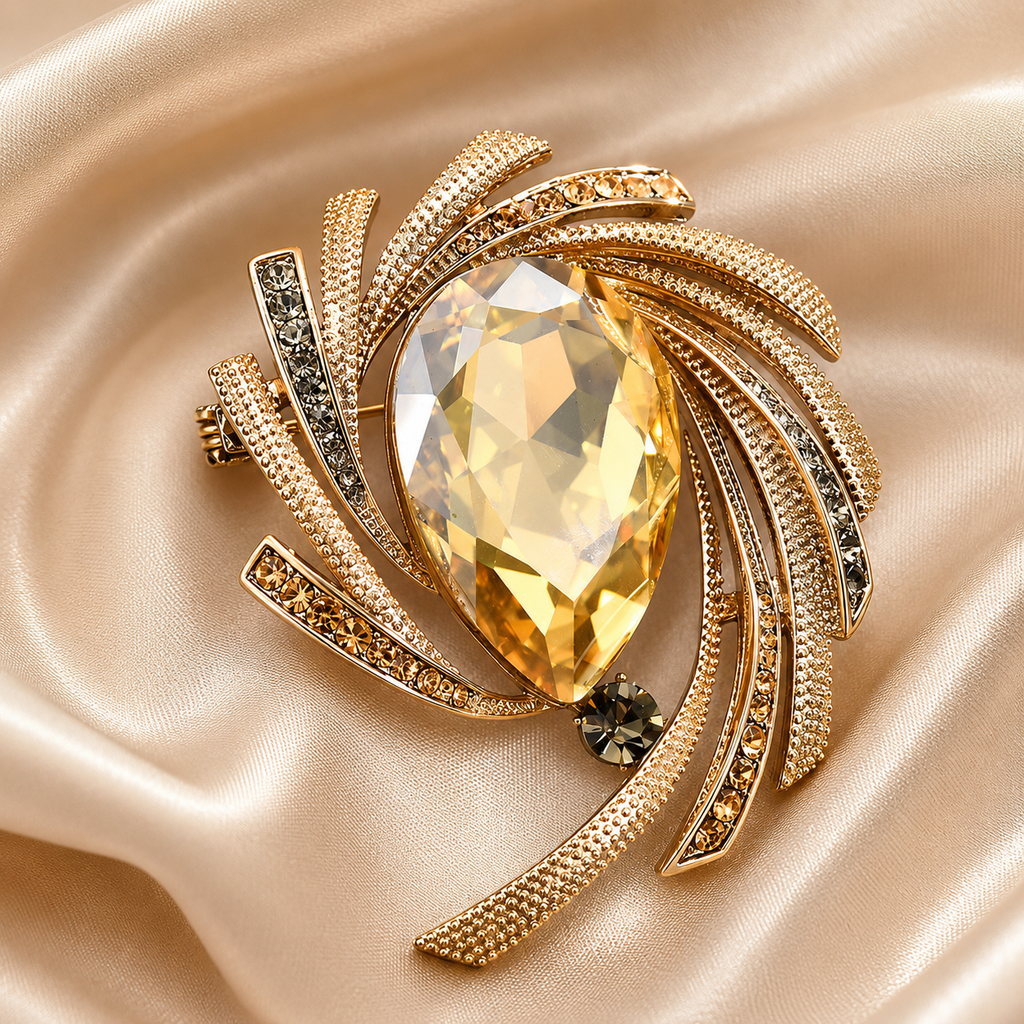 Astra Orbit Crystal Brooch on satin
