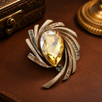 Astra Orbit Crystal Brooch on brown leather
