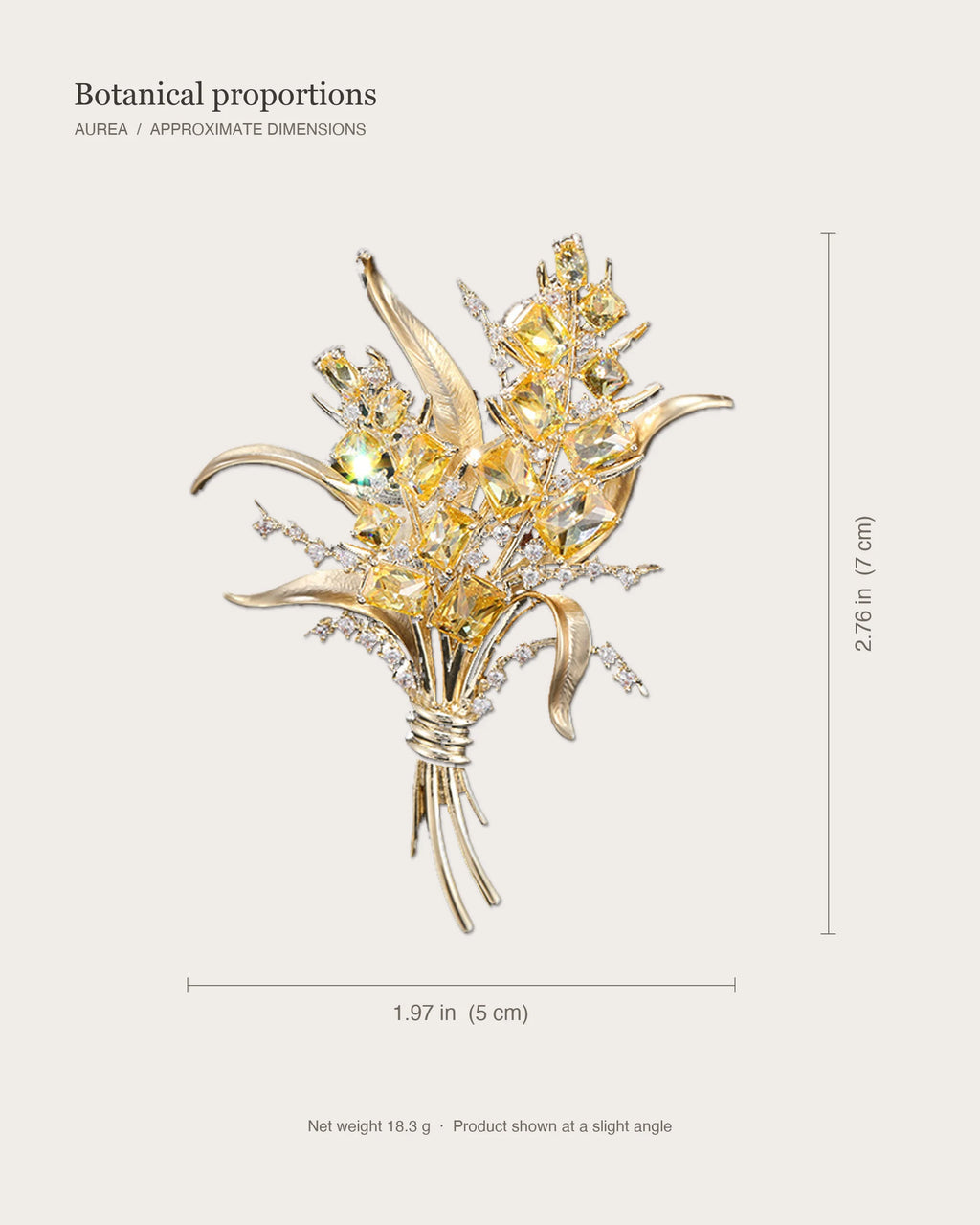 Aurea size: approximately 1.97 in wide by 2.76 in high (5 by 7 cm), 18.3 g