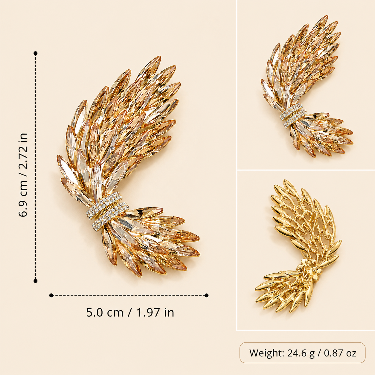 Aurelia Wing Crystal Brooch dimensions