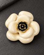 Auri Ivory Camellia Magnetic Brooch, Gold & Ivory, detail close-up