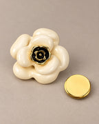 Auri Ivory Camellia Magnetic Brooch, Gold & Ivory with separate magnetic backing