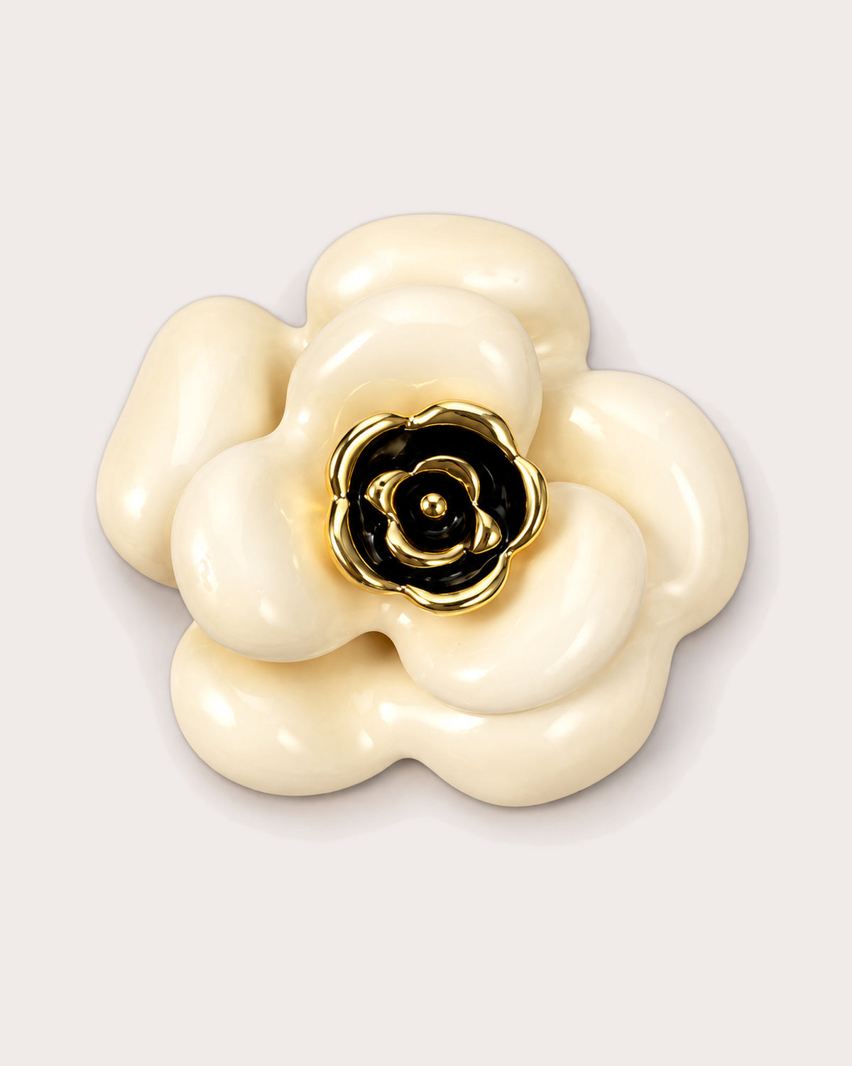 Auri Ivory Camellia Magnetic Brooch, Gold & Ivory, front product view