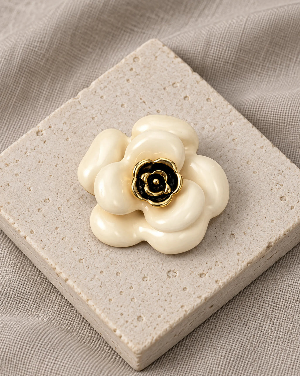 Auri Ivory Camellia Magnetic Brooch, Gold & Ivory, product still life