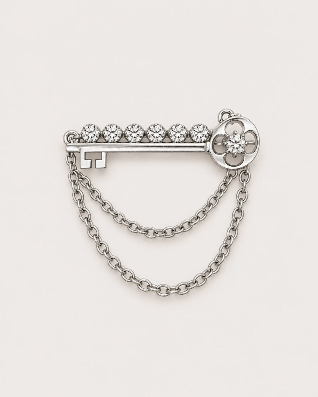 Avain Key Double Chain Brooch in silver-tone finish — product-only front view