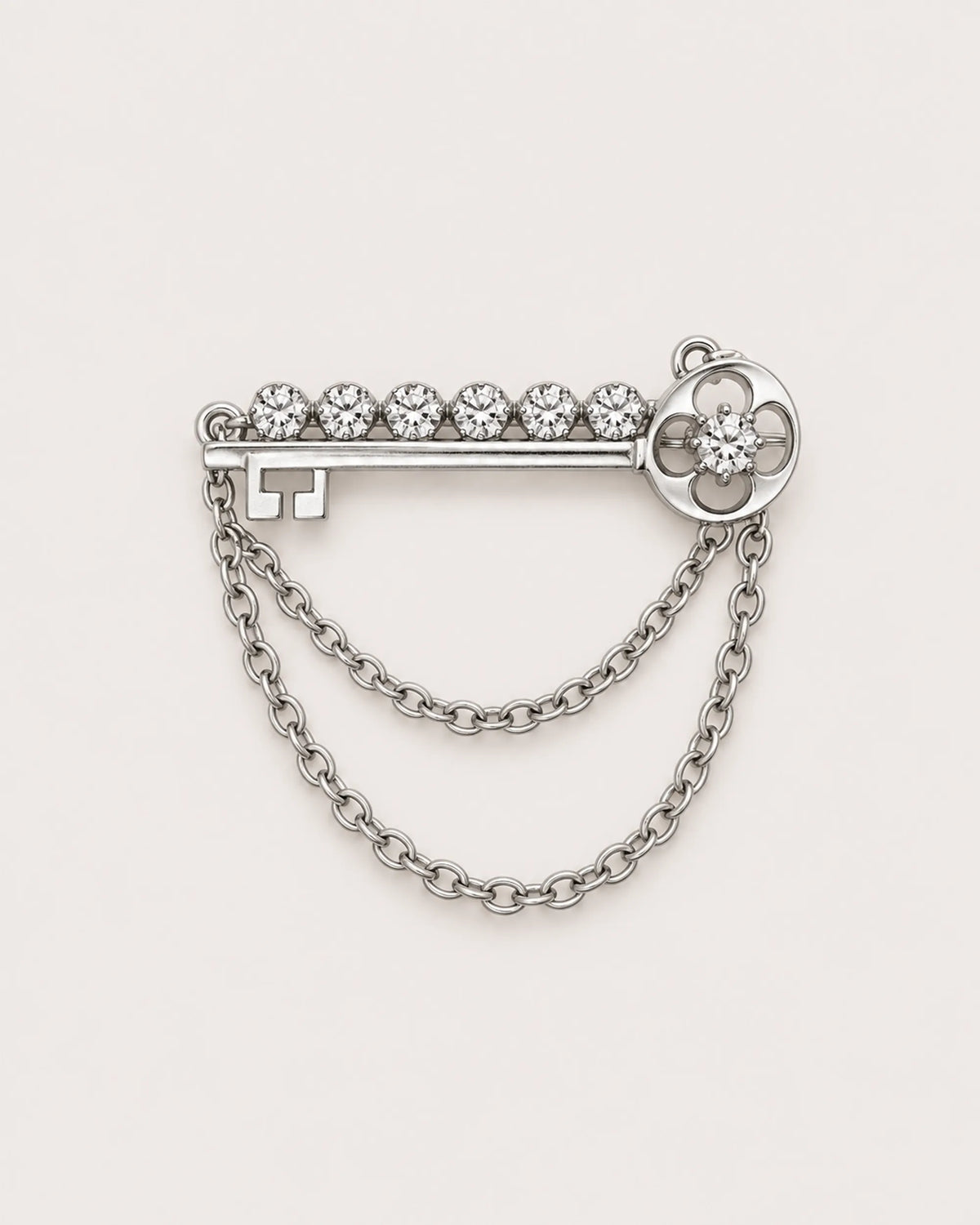 Avain Key Double Chain Brooch in silver-tone finish — product-only front view