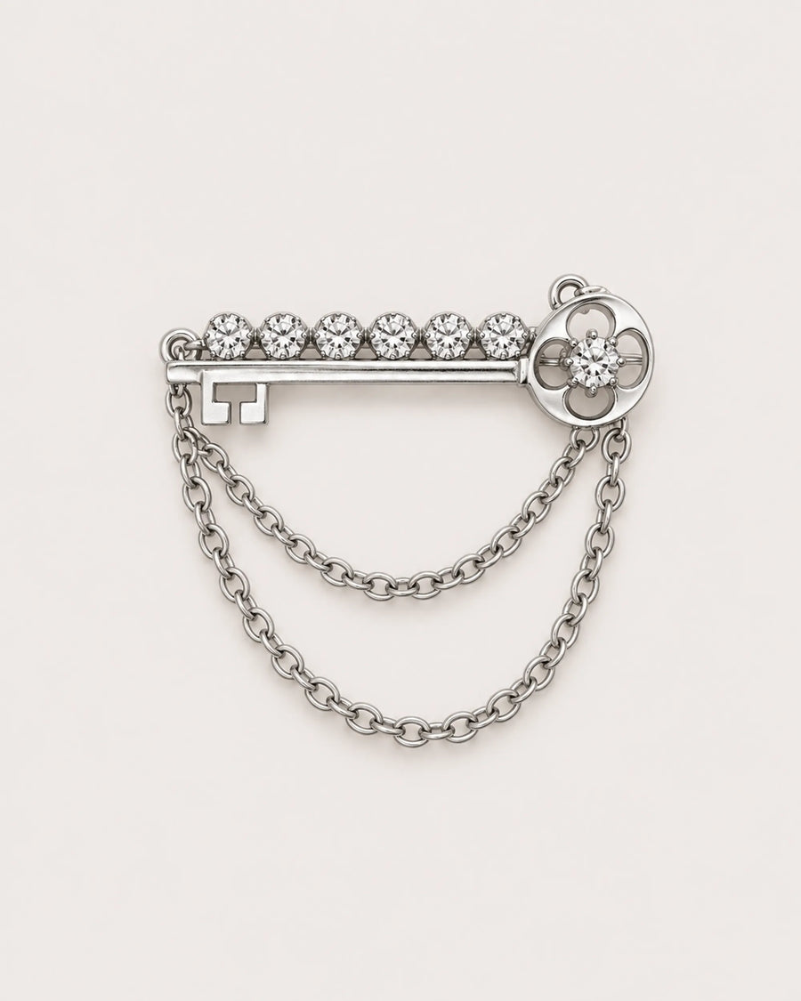 Avain Key Double Chain Brooch in silver-tone finish — product-only front view