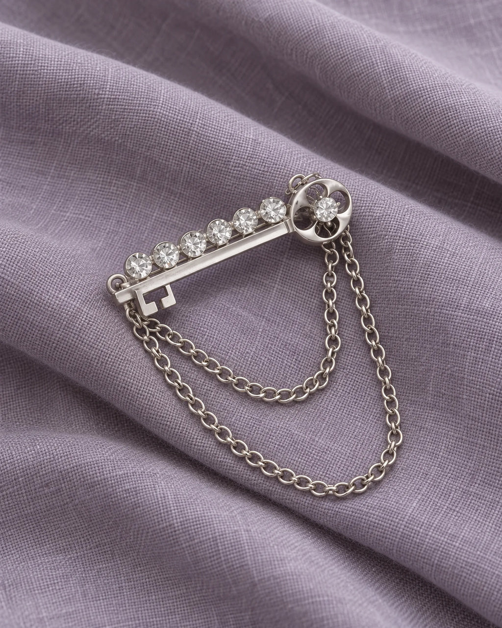 Avain Key Double Chain Brooch in silver-tone finish — product still life