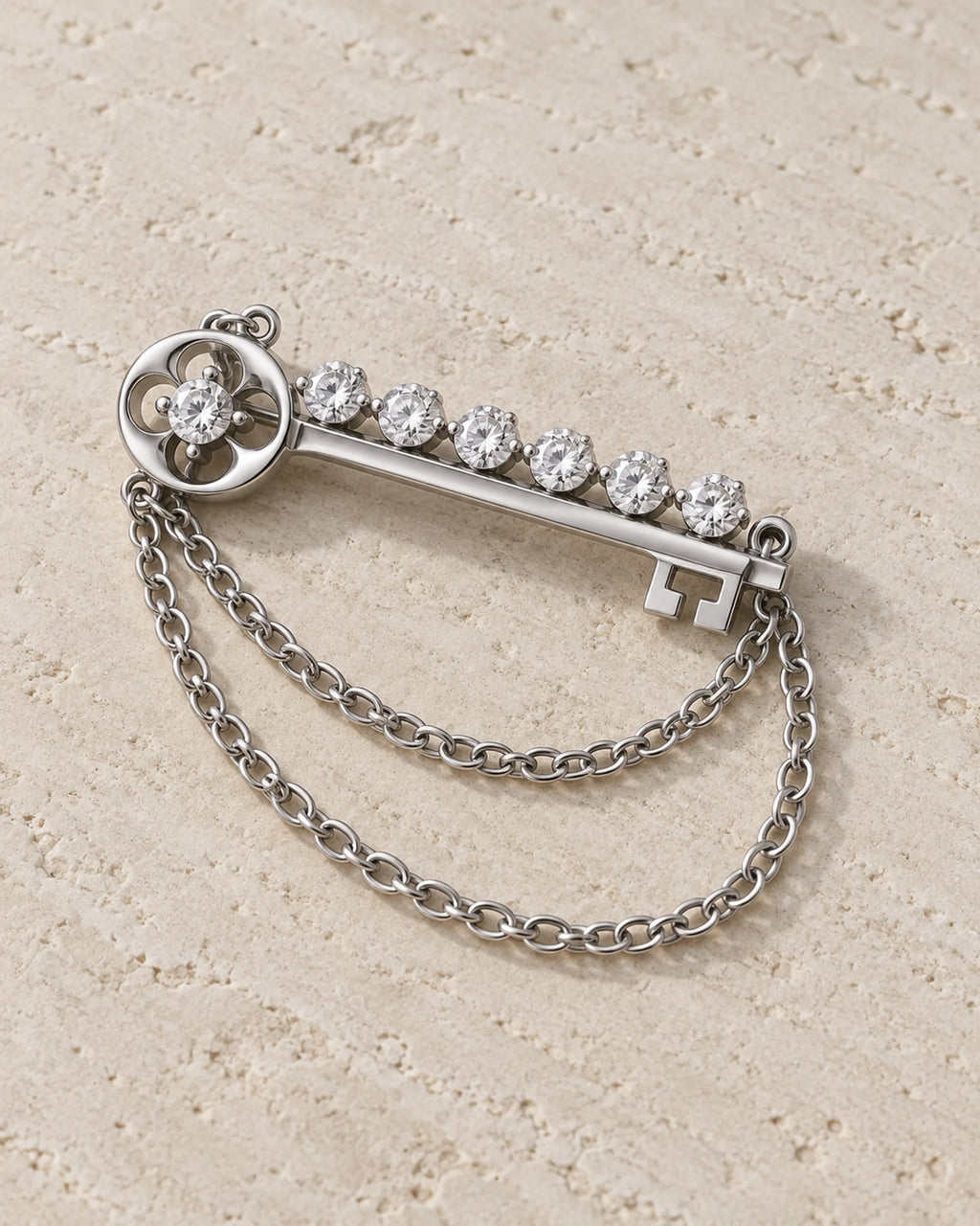 Avain Key Double Chain Brooch in silver-tone finish — second product display