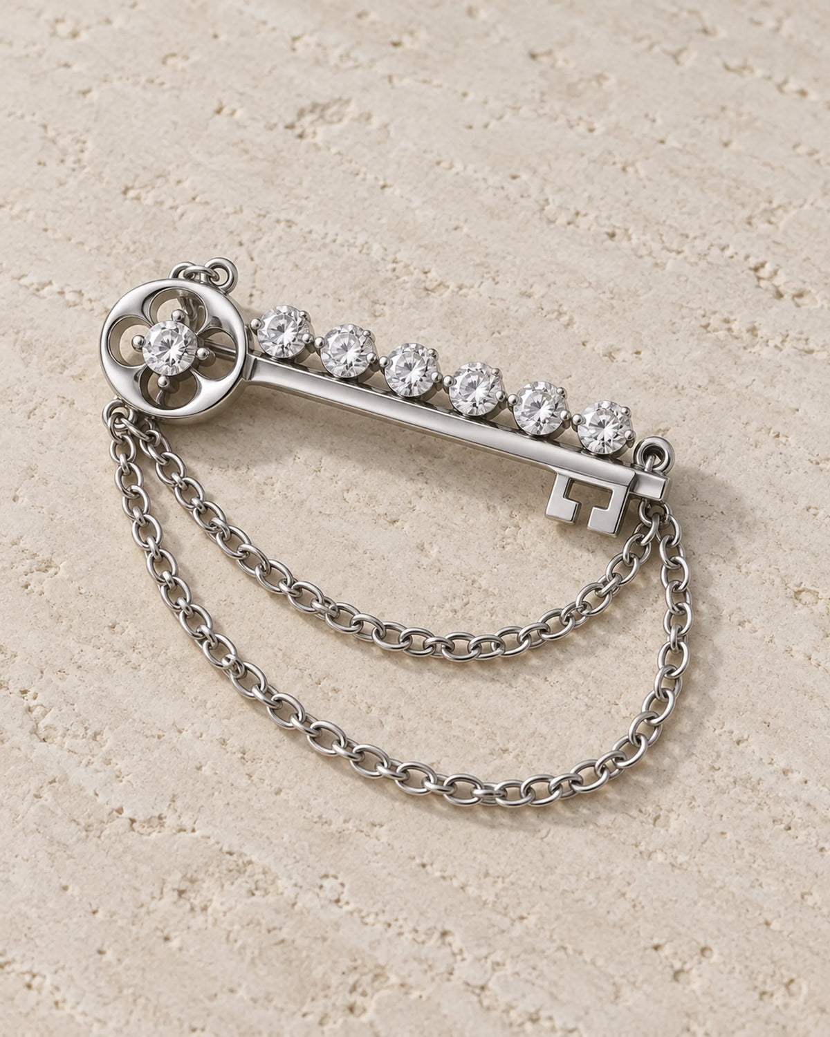 Avain Key Double Chain Brooch in silver-tone finish — second product display