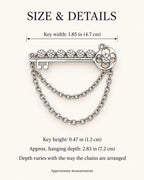 Avain Key Double Chain Brooch in silver-tone finish — verified dimensions guide
