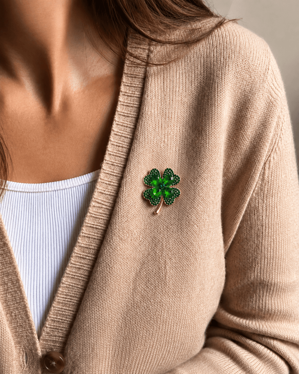 Toivo Green Crystal Four-Leaf Clover Brooch