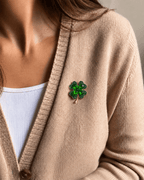 Toivo Green Crystal Four-Leaf Clover Brooch