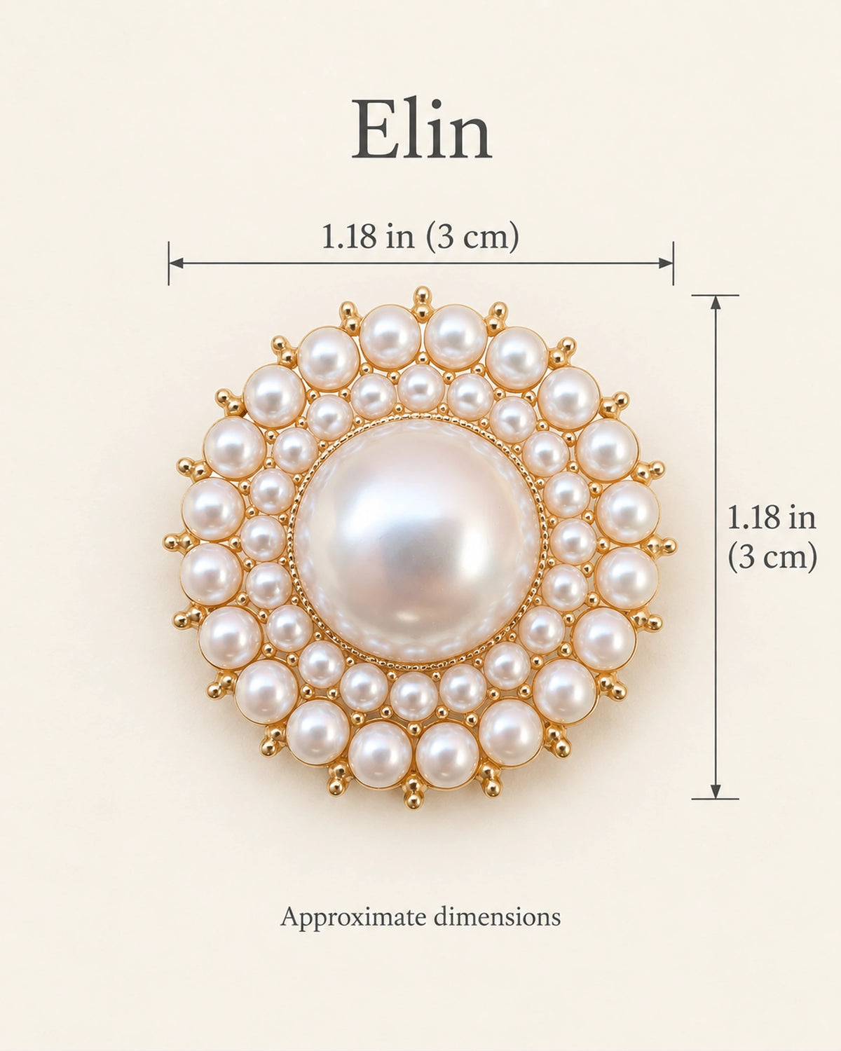 Elin Round Pearl-Style Cluster Brooch — approximate width and height guide